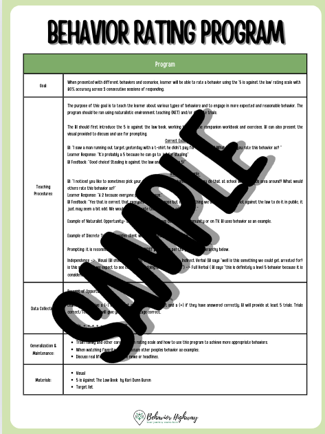 Behavior Rating Scale ABA Program- 5 is Against the Law Companion Resource - Image 2